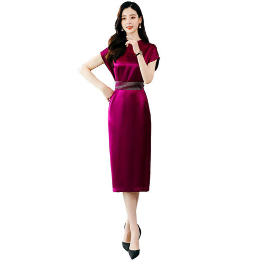 HRFS-WY20159新款时尚优雅气质修身显瘦圆领短袖连衣裙TZF 商品图4