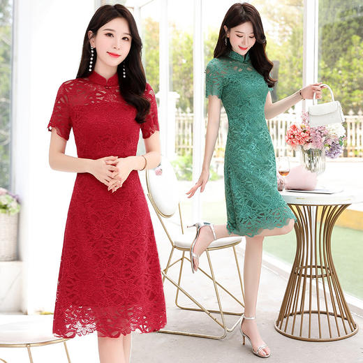 XR-7A29夏季气质款通勤立领高腰长裙镂空连衣裙 商品图0