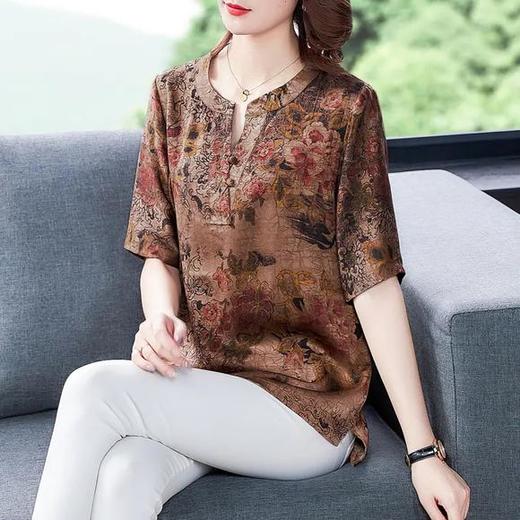 AHM-lbh9660夏季新款真丝印花修身显瘦T恤 商品图1