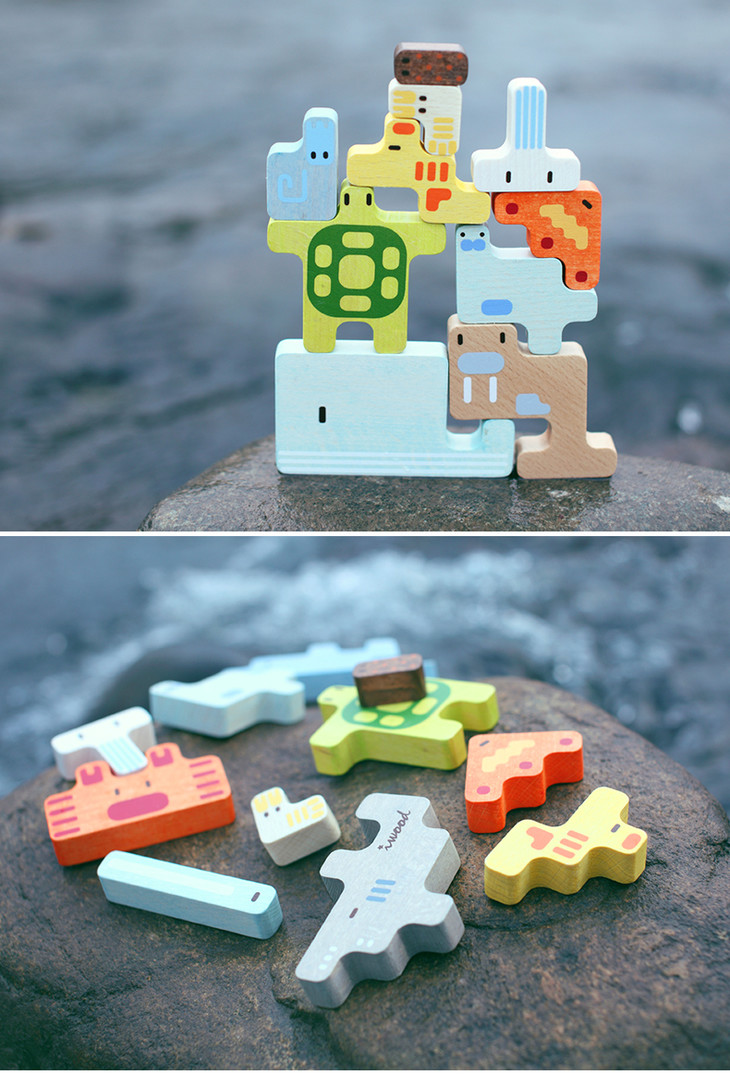 木玩世家爱木萌物小动物主题积木宝宝益智早教木制积木玩具礼物i3010a