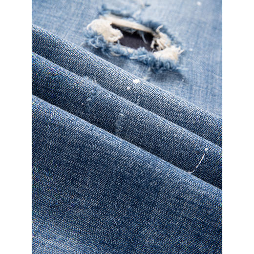 Famecoco范可儿纯棉牛仔裤女直筒宽松破洞长裤潮F205GA023 商品图3