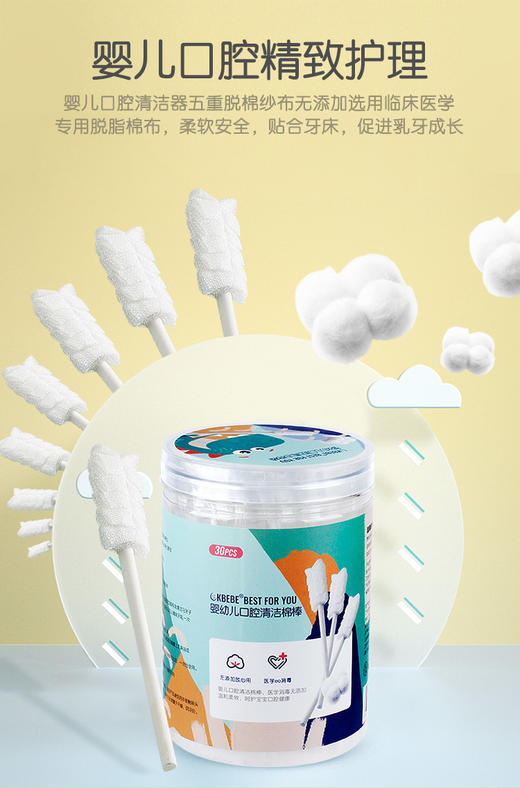 【品牌直供】CKBEBE婴儿口腔清洁器新生儿乳牙软毛牙刷幼儿0-3岁洗舌苔纱布神器30只装JPY带授权招加盟代理 商品图1