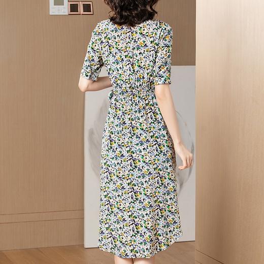 SP-X042107真丝2020夏新款欧美时尚碎花中长款腰带裙 商品图3