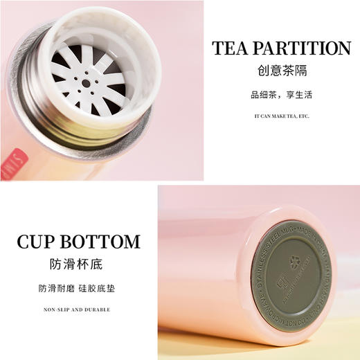 简约纯色英文乔亚保温杯水杯真空304不绣钢硅胶提绳小身材大容量水杯310mlJJ20915 商品图4