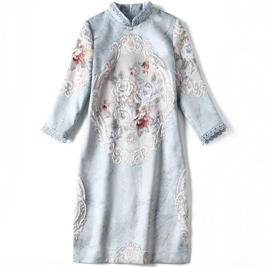 XXY-QF-180826提花中长款复古立领七分袖修身旗袍 商品图4