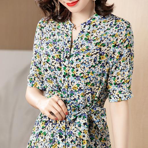 SP-X042107真丝2020夏新款欧美时尚碎花中长款腰带裙 商品图2