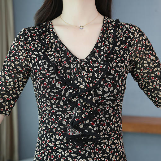 JL-601碎花超仙裙子2020V领气质大摆大码贵妇中长款 商品图3