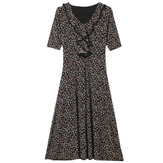 JL-601碎花超仙裙子2020V领气质大摆大码贵妇中长款 商品图4