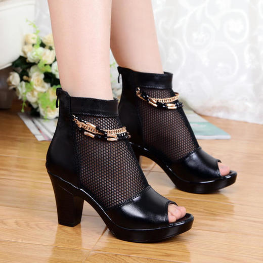 LLTS-801网纱粗跟罗马鱼嘴凉鞋 商品图2