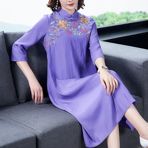 QSYR-160新款妈妈装中国风刺绣禅意茶服减龄旗袍裙 商品图0