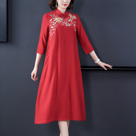 QSYR-160新款妈妈装中国风刺绣禅意茶服减龄旗袍裙 商品图3