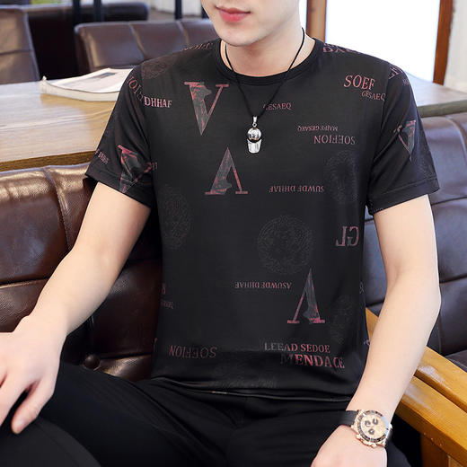 QS-BTS1871男士冰丝短袖t恤夏新款2020修身潮流大码衣服 商品图0