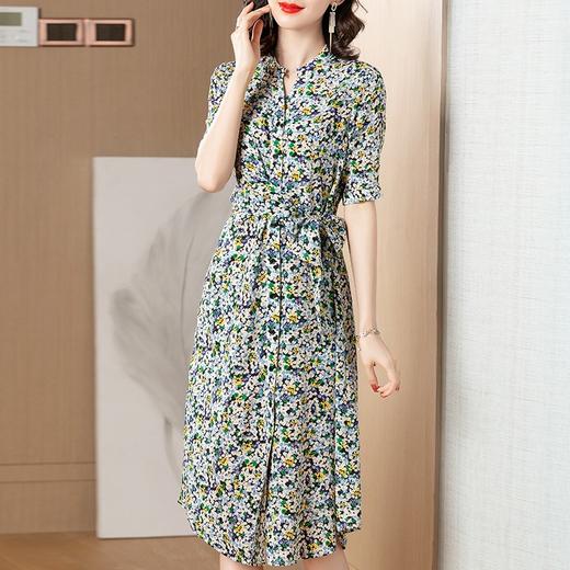 SP-X042107真丝2020夏新款欧美时尚碎花中长款腰带裙 商品图0