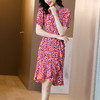 SS-04-1807法式复古红色茶歇裙荷叶边真丝碎花连衣裙 商品缩略图2