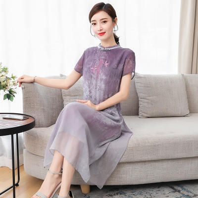 HT-5205 2020夏季新款改良旗袍大牌气质妈妈长裙子连衣裙 商品图2