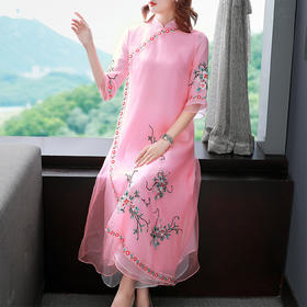 OGFYT-5183宽松大码小立领重工刺绣复古名族风长裙