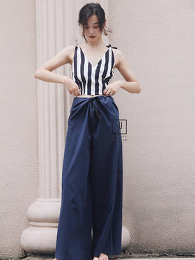 AtelierMissLu-「时髦有天分」 藏青条纹蝴蝶结系带小上衣-00154