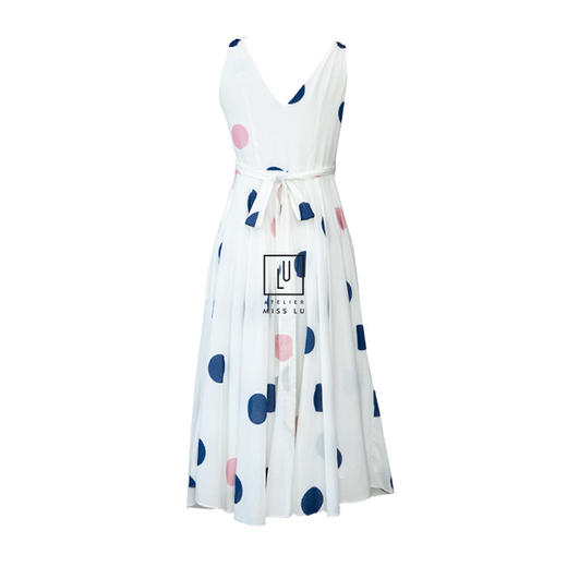 AtelierMissLu-「肩头小雀跃」 趣味波点蝴蝶结裹身裙-0000602A 商品图4