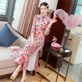 FL-20178夏新款中国风复古气质优雅碎花奥黛旗袍连衣裙