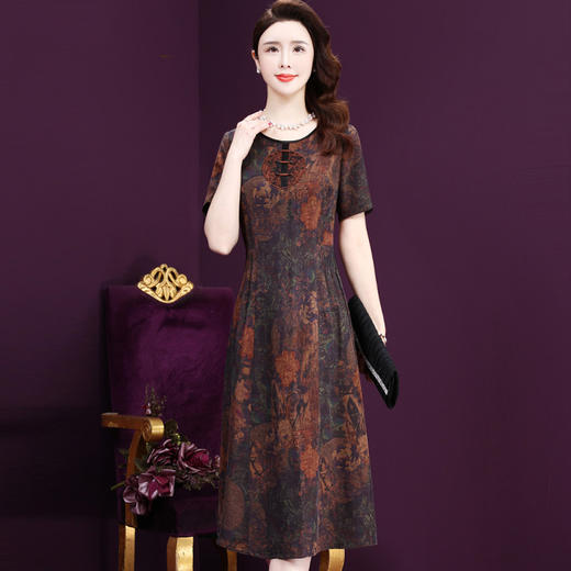 WXY-W-YN-20175W真丝 2020新款香云纱抗皱复古垂感桑蚕丝连衣裙 商品图0