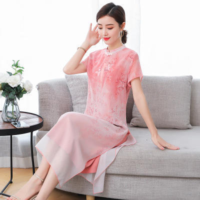 HT-5205 2020夏季新款改良旗袍大牌气质妈妈长裙子连衣裙 商品图3