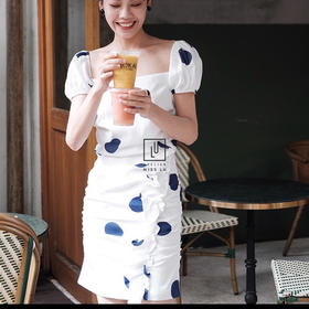 AtelierMissLu-「好身材大小姐」趣味波点趣味泡泡袖紧身裙-0000618