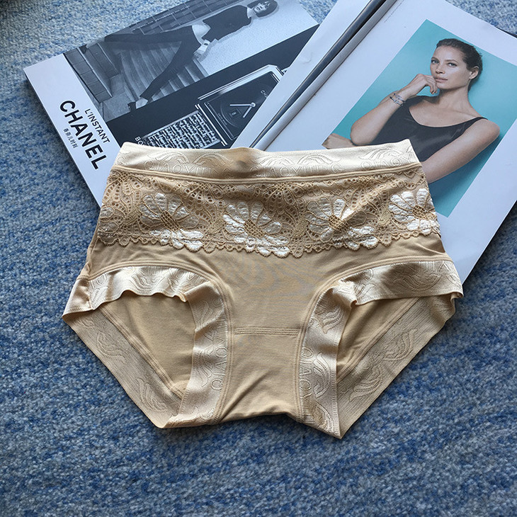 桑蚕丝针织真丝内裤拼蕾丝边性感舒服亲肤百搭三角裤xnnk17011