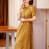 NYT-20118-2新款翻领单排扣弹力松紧腰真丝连衣裙 商品缩略图2