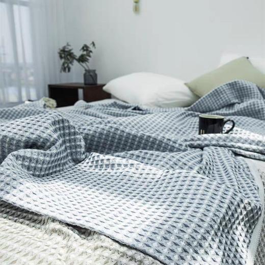 无印良品华夫格水洗纯棉毛巾毯春夏午休线毯～蓝色150*200cm 商品图1