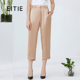 EITIE爱特爱新款时尚通勤简约百搭珠光缎面休闲小脚裤女6105822