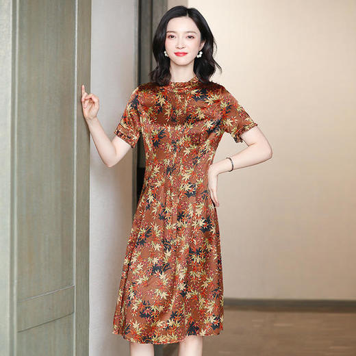 ASE-2258 时尚印花优雅真丝桑蚕丝大码连衣裙 商品图4