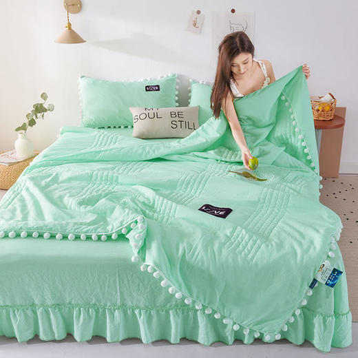 pddzzf200715新款时尚纯色空调被可水洗花边薄被子三件套