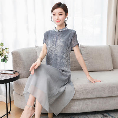 HT-5205 2020夏季新款改良旗袍大牌气质妈妈长裙子连衣裙 商品图4