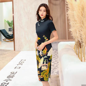 QXY-A901中国风复古改良印花桑蚕丝旗袍