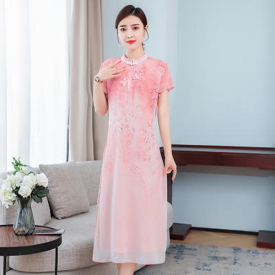 HT-5205 2020夏季新款改良旗袍大牌气质妈妈长裙子连衣裙 商品图1