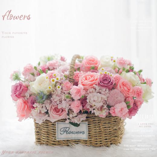 《梦幻港湾》- 粉色系手提花篮 商品图0