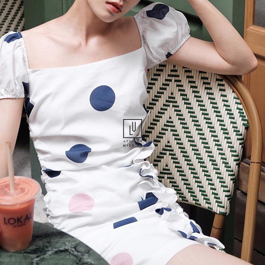 AtelierMissLu-「好身材大小姐」趣味波点趣味泡泡袖紧身裙-0000618 商品图2