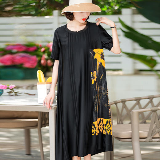 NYT-WW95032新款气质大码直筒裙黑色垂感优雅裙醋酸连衣裙 商品图2