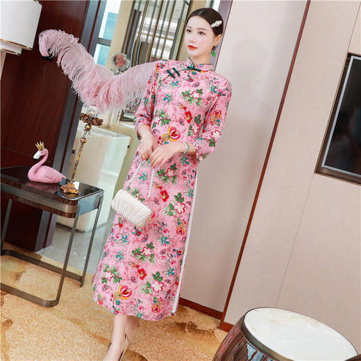 FL-20178夏新款中国风复古气质优雅碎花奥黛旗袍连衣裙 商品图1