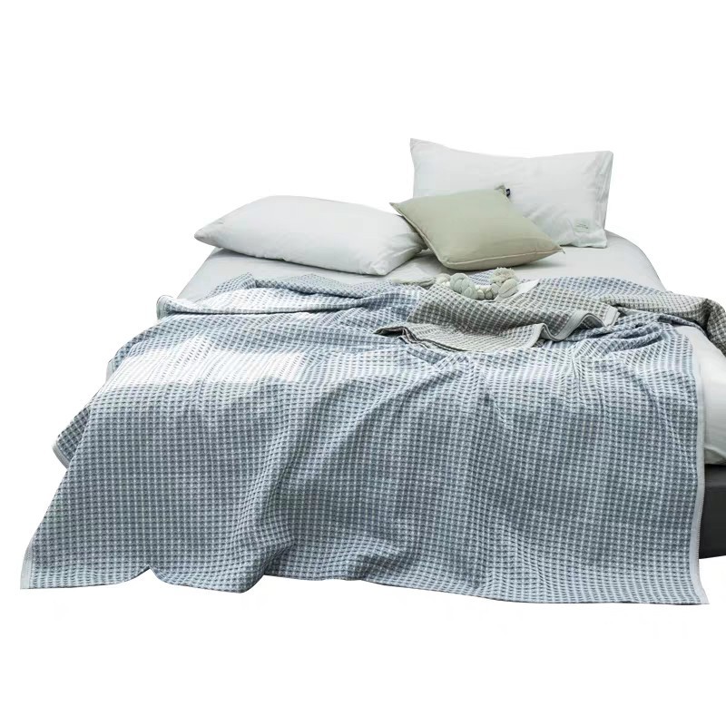 无印良品华夫格水洗纯棉毛巾毯春夏午休线毯～蓝色150*200cm