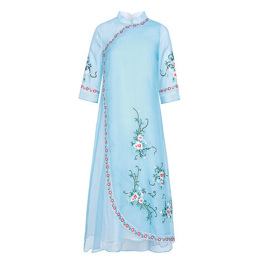 OGFYT-5183宽松大码小立领重工刺绣复古名族风长裙 商品图4