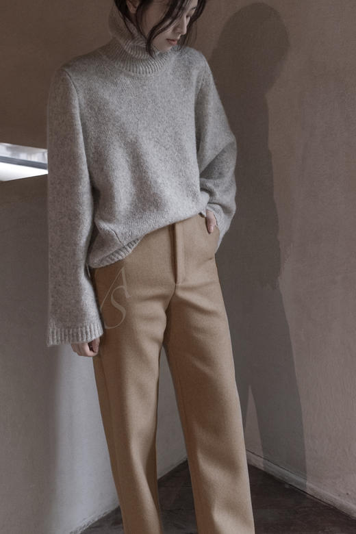 TOTEME 卡其色/黑色 ALAIOR羊毛直筒裤 商品图1