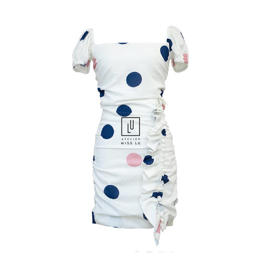 AtelierMissLu-「好身材大小姐」趣味波点趣味泡泡袖紧身裙-0000618 商品图3