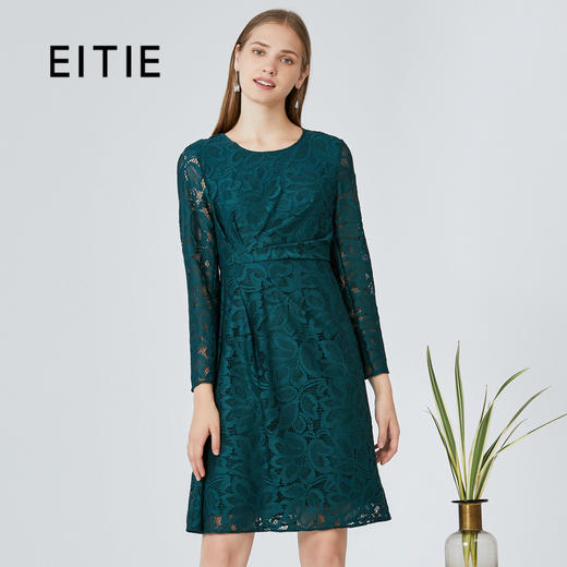 EITIE爱特爱品牌女装时尚碎花长袖蕾丝连衣裙修身短裙5807505 商品图0