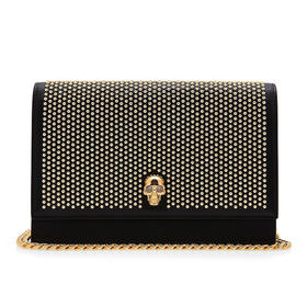 ALEXANDER MCQUEEN 亚历山大·麦昆 女士新款金色铆钉骷髅头单肩包 黑色 613088 1HUMG 1000