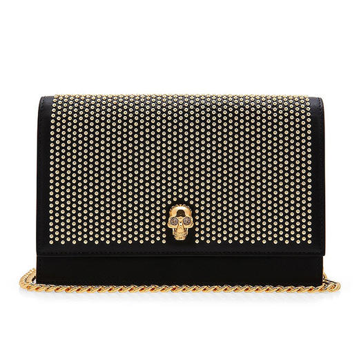 ALEXANDER MCQUEEN 亚历山大·麦昆 女士新款金色铆钉骷髅头单肩包 黑色 613088 1HUMG 1000 商品图0