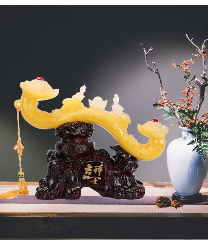 家居摆件吉祥玉如意聚宝盆摆件中式客厅家居乔迁木礼物新房装饰工艺