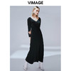 VIMAGE纬漫纪秋款时尚性大V领复古泡泡袖修身礼服连衣裙V1477005 商品缩略图7