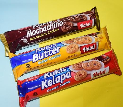 3包印尼kokola黄油味摩卡味椰子味曲奇饼干60g