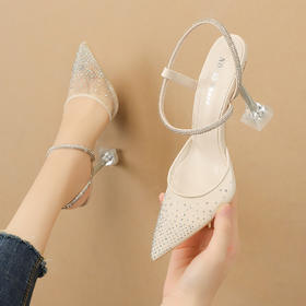 NO.55 Shoes1020-6欧美性感尖头浅口水钻高跟鞋一字带猫跟凉鞋